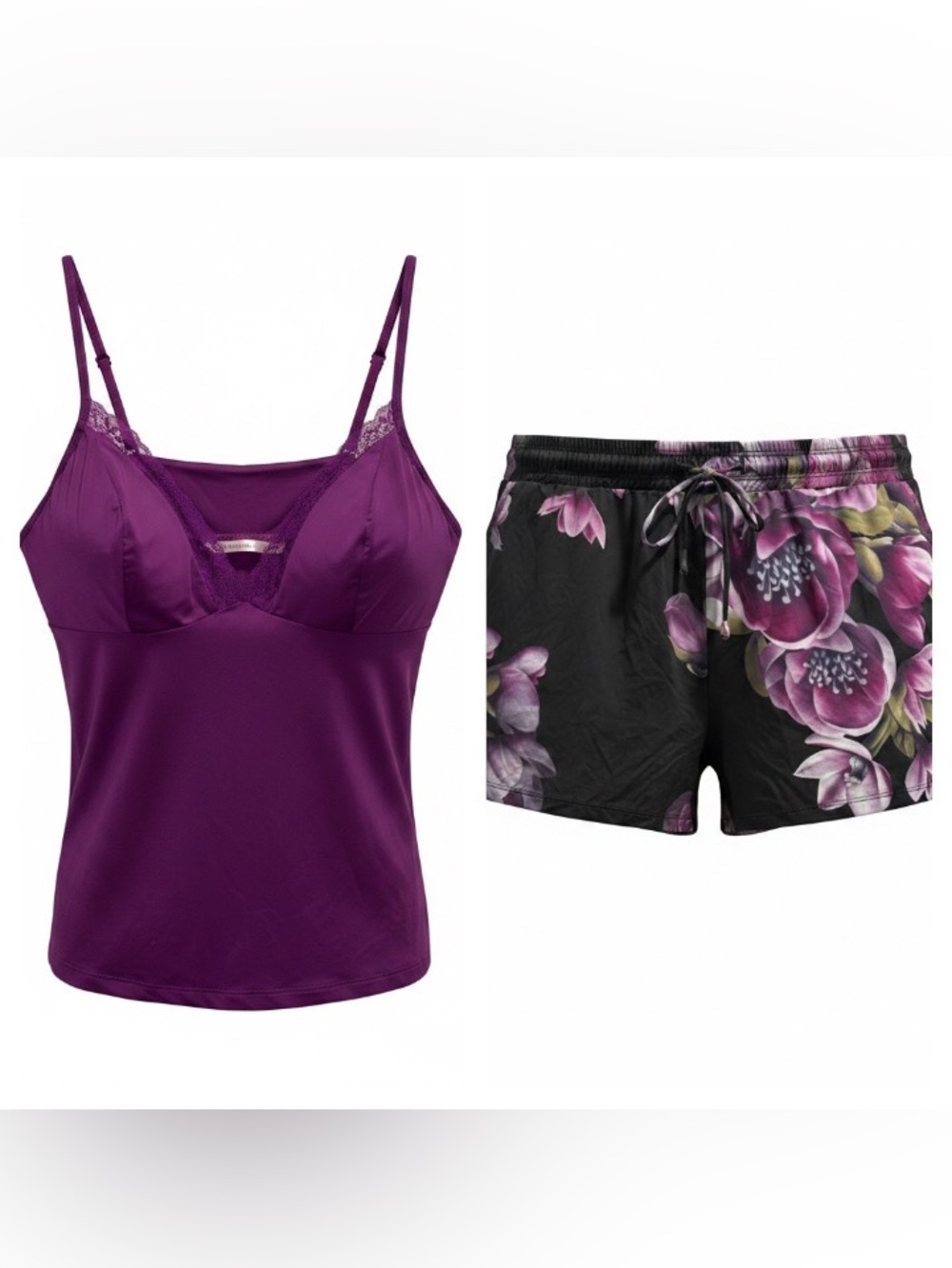 La Vie En Rose Black Shorts with Purple Floral Print